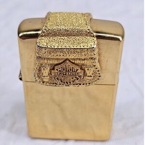 Rare Gold‎ Tone Harley Davidson Saddle Zippo Lighter Collectible Vintage unused